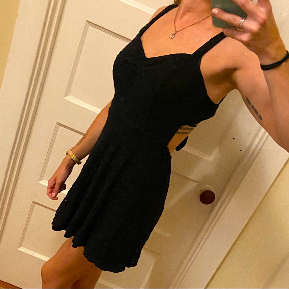 Black lace dress with open back